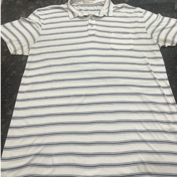 Marine Layer Tops - Marine Layer Blue And White Striped Colorblock Short Sleeve Polo Shirt Size XL